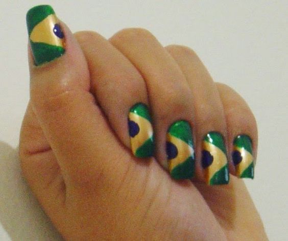 como fazer Unhas decoradas bandeira do brasil